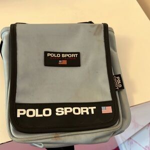 Adorable vintage 1990s polo shoulder purse, blue vinyl